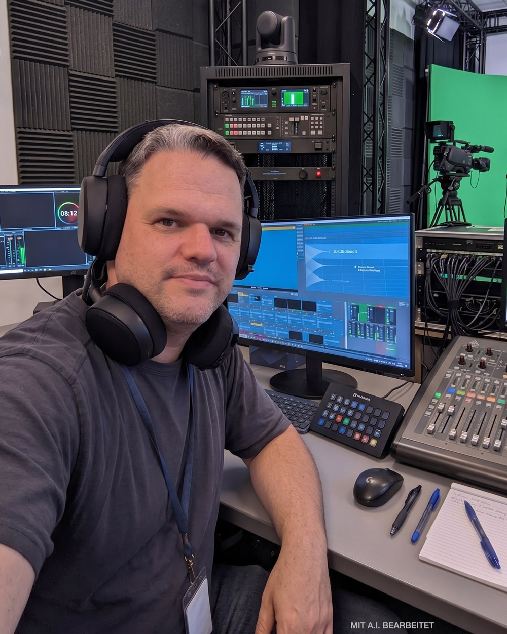 Studiotechniker am Regiepult — Live-Regie, Ton und Multicam für Webinare und Townhalls im Studio in Wien