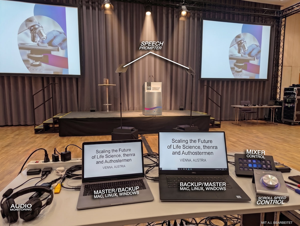 BroadcastPrompter.Pro Master- und Backup-Teleprompter im Live-Einsatz auf der Bühne, Wien