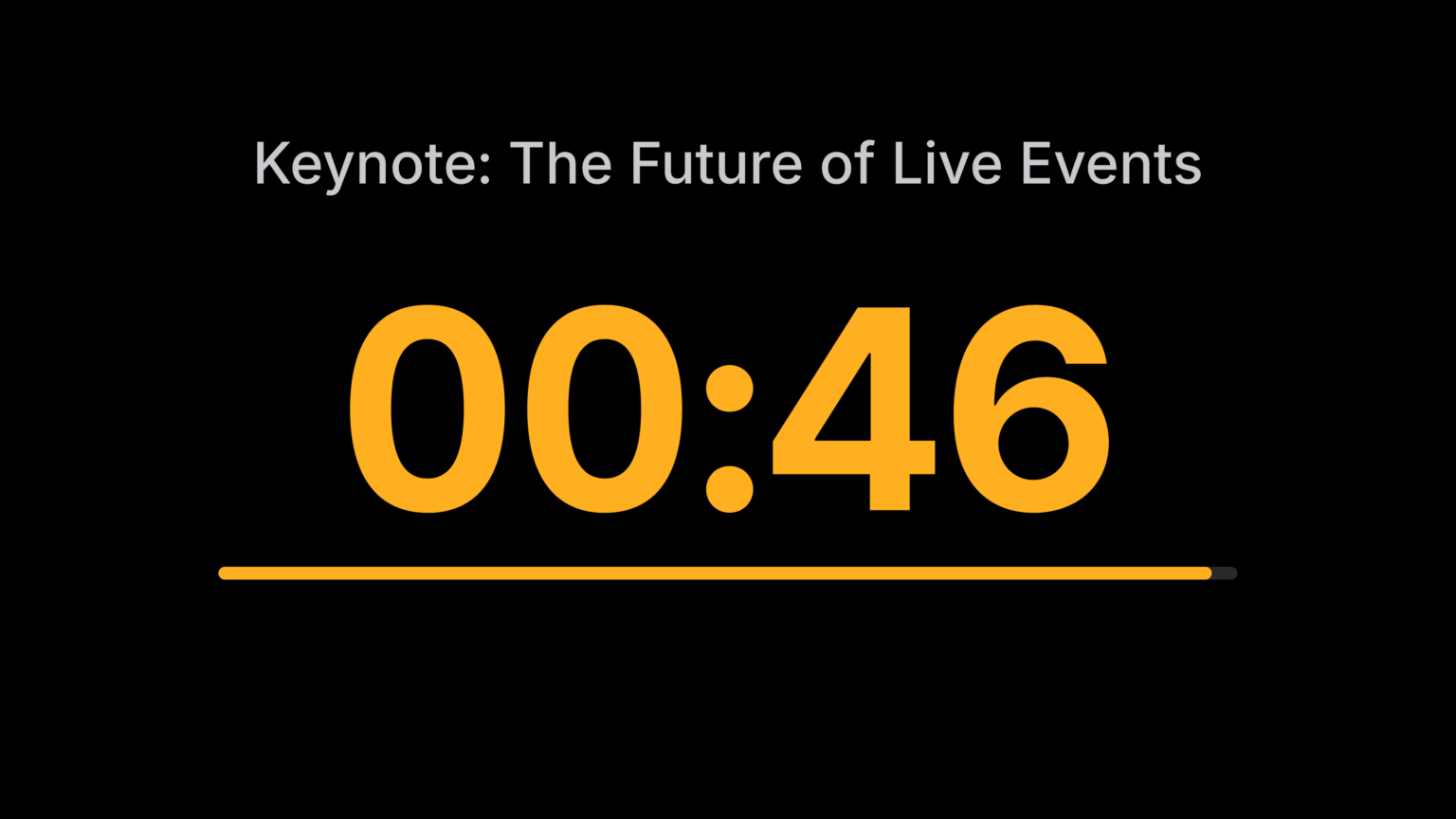 Presenter-Schirm von BroadcastCue.Pro mit Cue-Titel und großem Countdown
