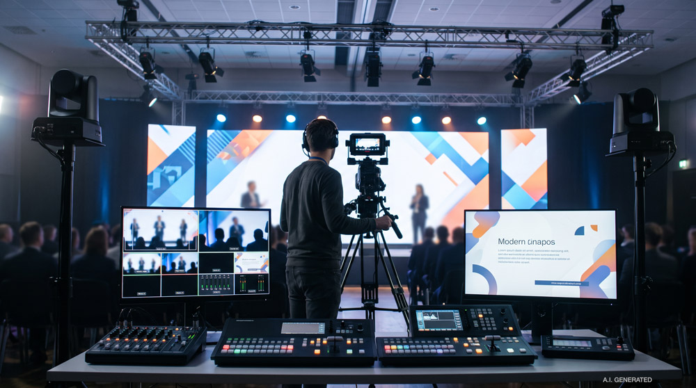 Live-Regie und Kamera-Setup bei einem Kongress – Multiview, Mischpult, LED-Wand